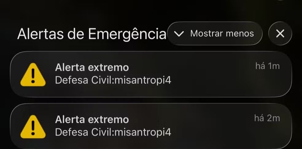 Mensagem falsa defesa civil
