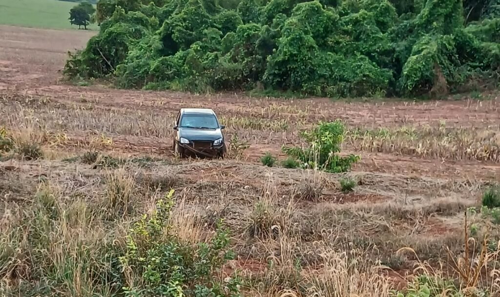 Condutora perdeu o controle da direção e veículo saiu da estrada. Foto: Você Repórter/ WhatsApp Redação
